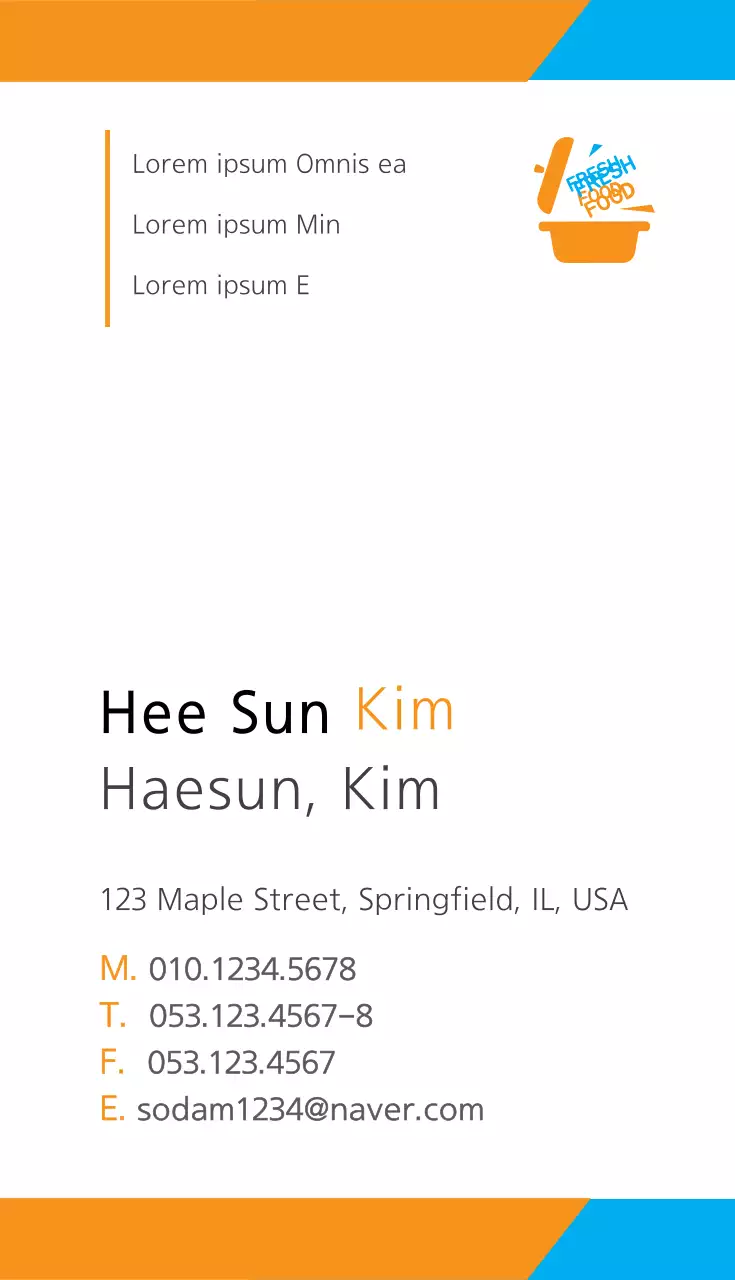 Orange Minimal Food Promotion Business Card