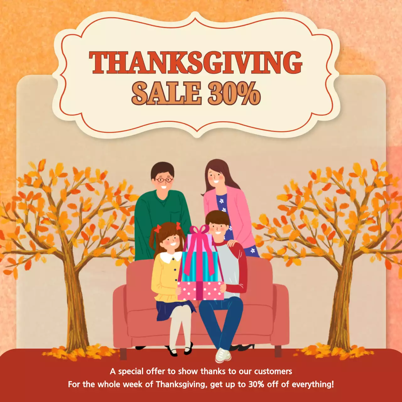 Orange Traditional Thanksgiving Promotion Social Media Post