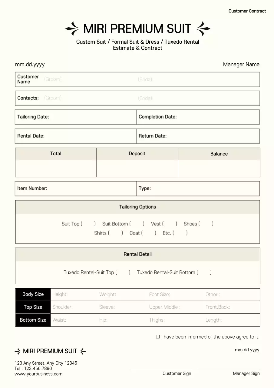 Beige Minimal Suit Contract