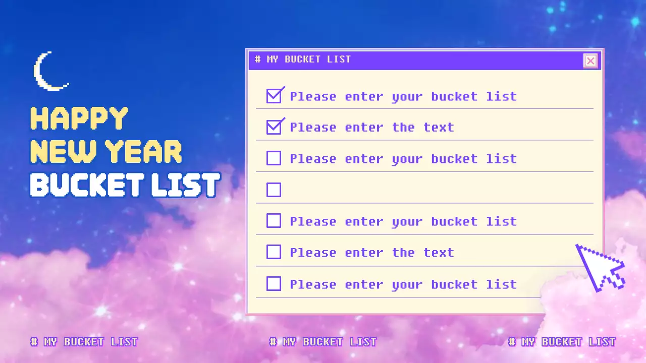 A dreamy purple-pink-blue New Year's Day bucket list