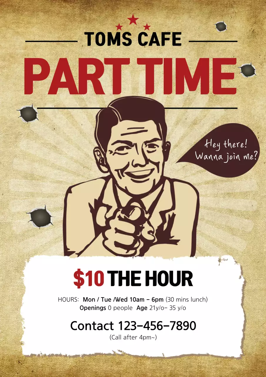 Beige Retro Café Recruitment Poster