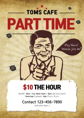 Beige Retro Café Recruitment Poster