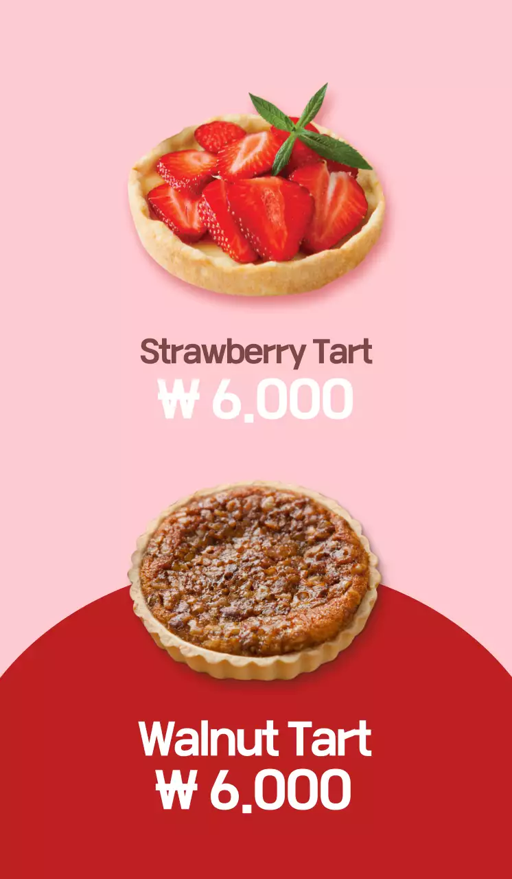 Promote a tart shop with a clean style that pops with pink and red