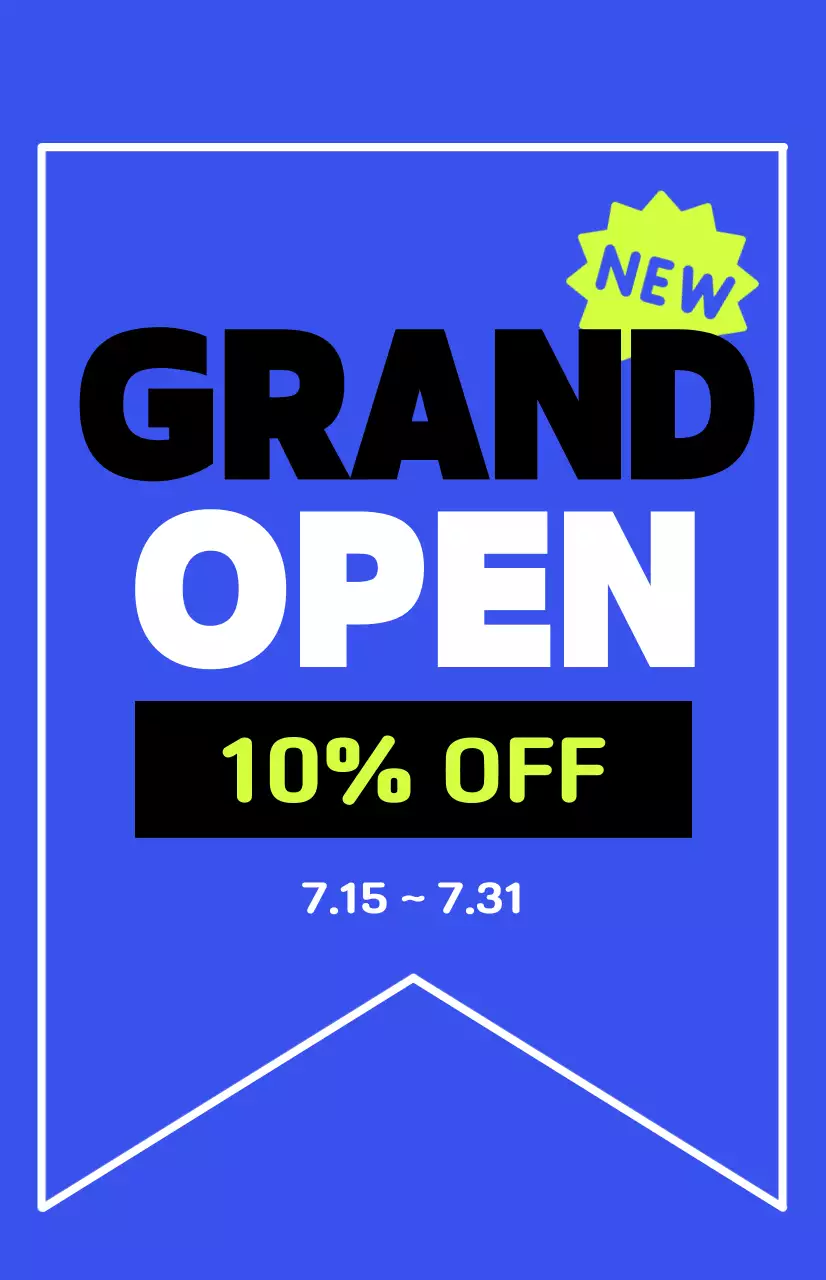 Promosi terbuka baru dengan latar belakang biru dan warna aksen hijau limau