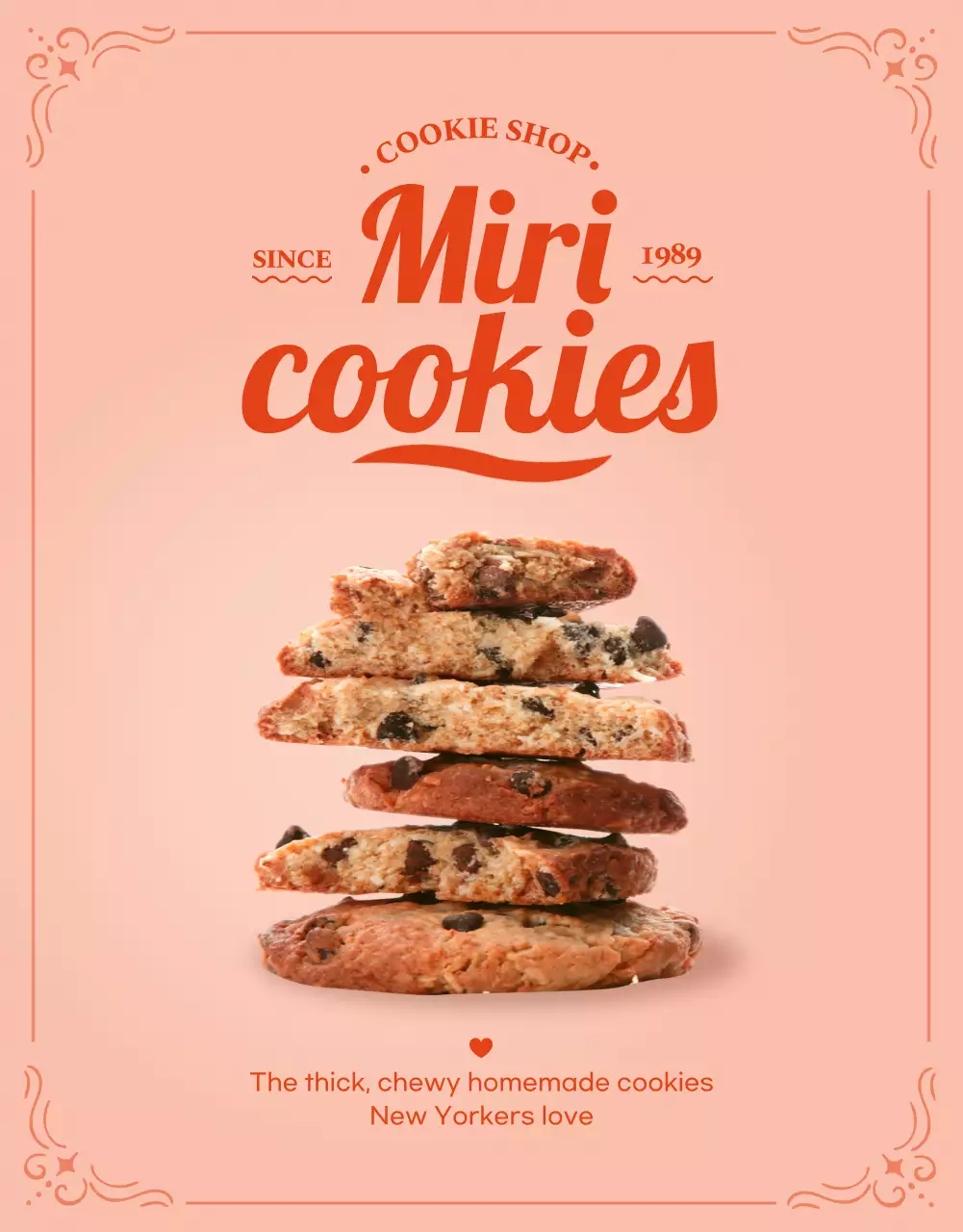 Coral Vintage Cookies Menu Poster