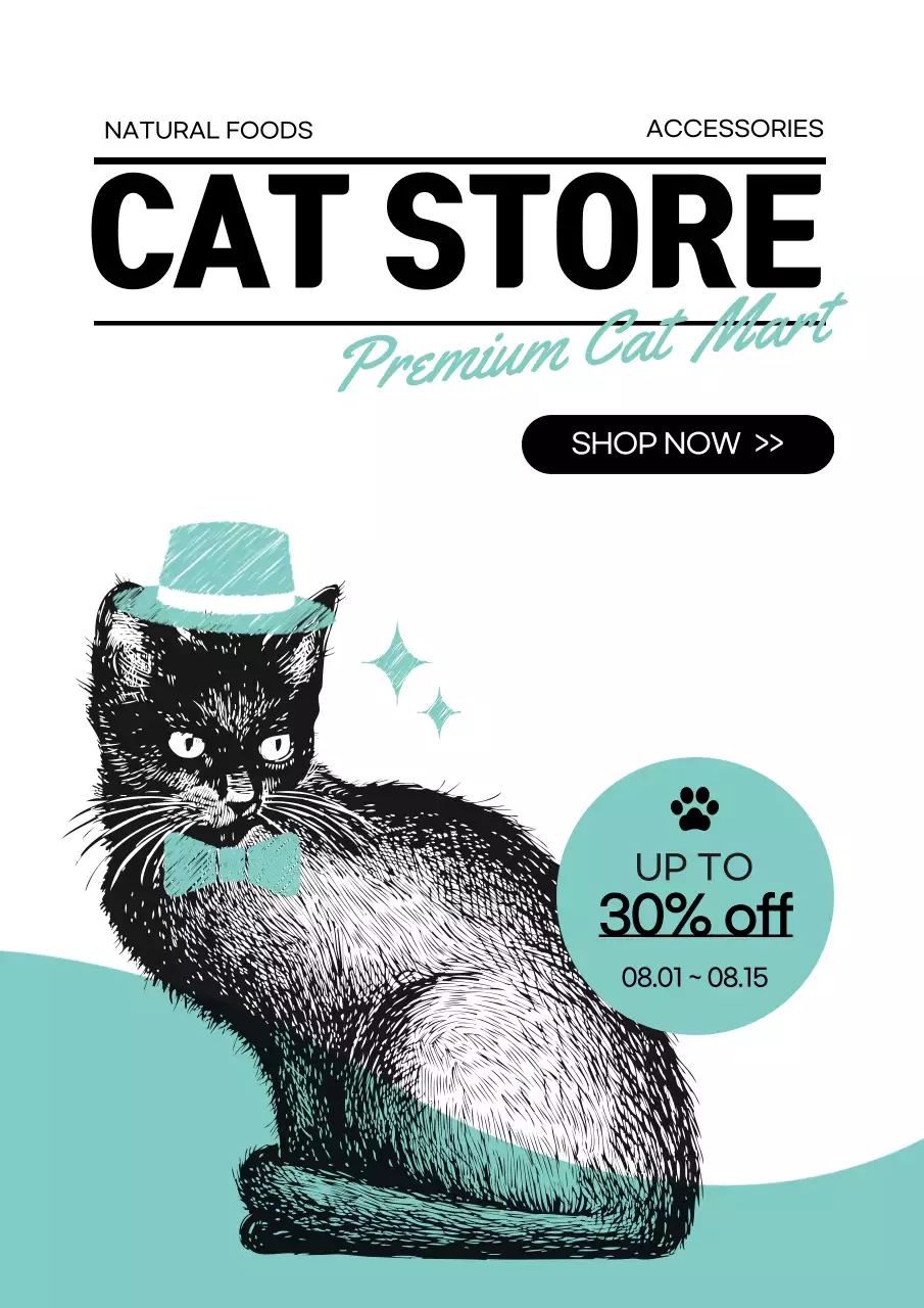 A simple poster promoting a Cat Mart sale event in mint color.