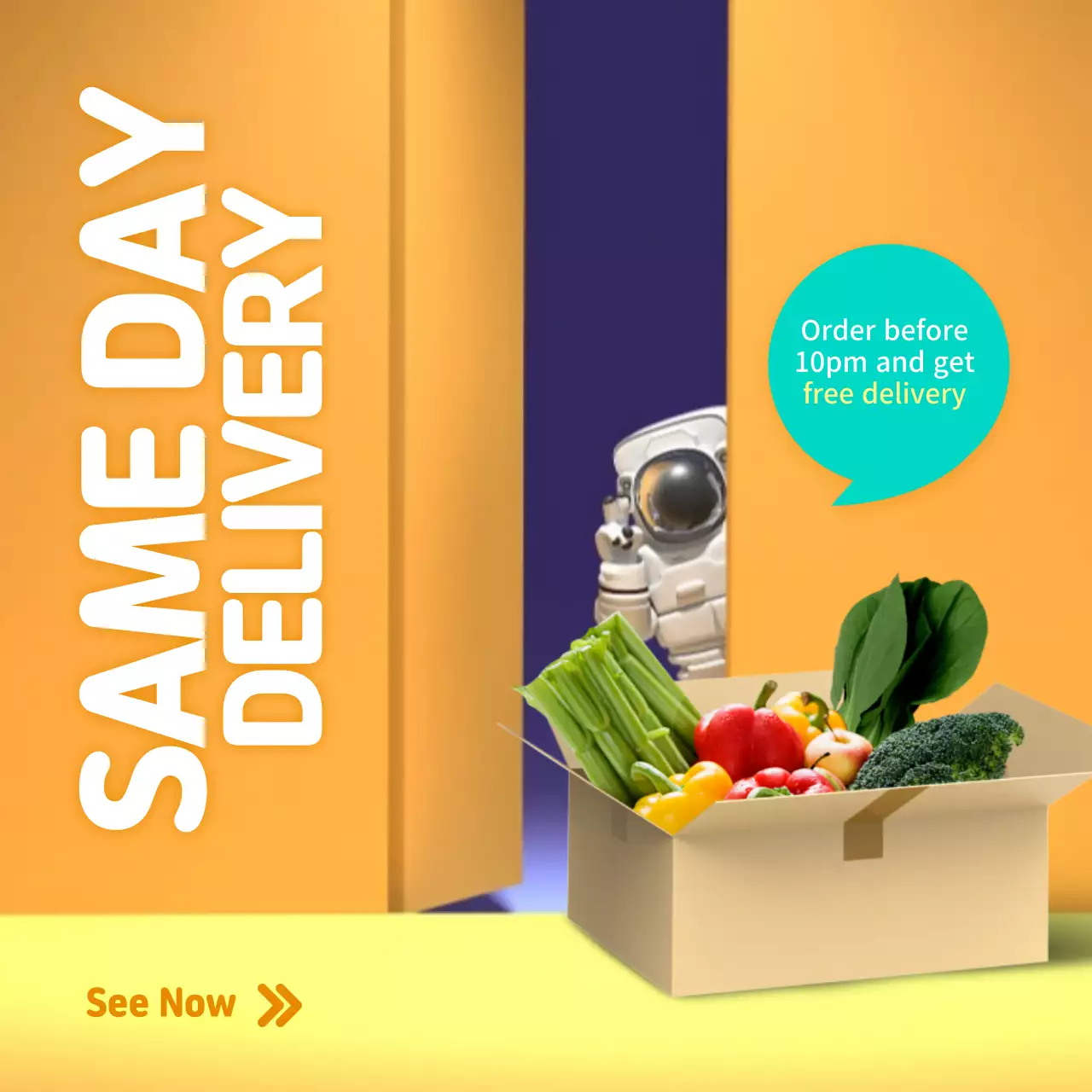 Orange Modern Delivery Promotion Social Media Post