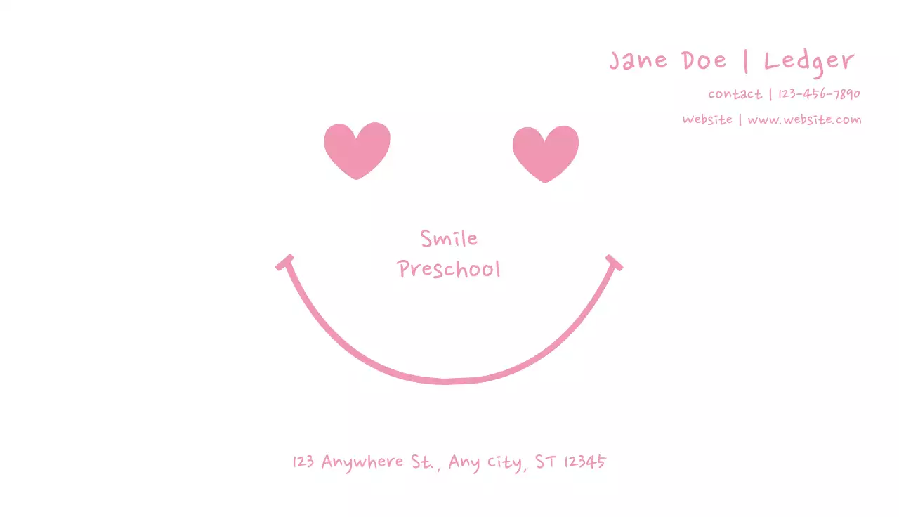 Pink Simple Preschool Business Card
