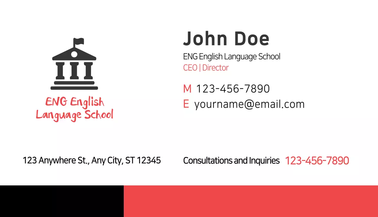Red Minimal Language School Business Card