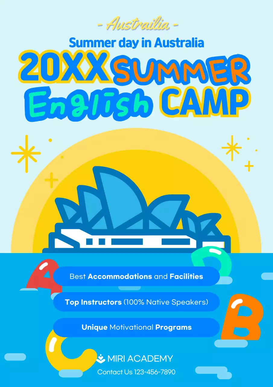 Blue Trendy Summer Camp Promotion Poster