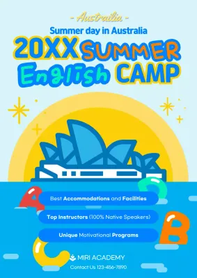 Blue Trendy Summer Camp Promotion Poster