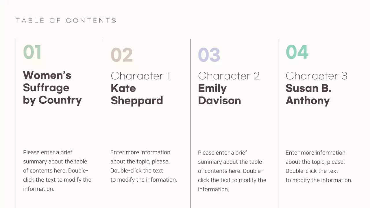  Presenting a subdued concept for a global women's suffrage assignment