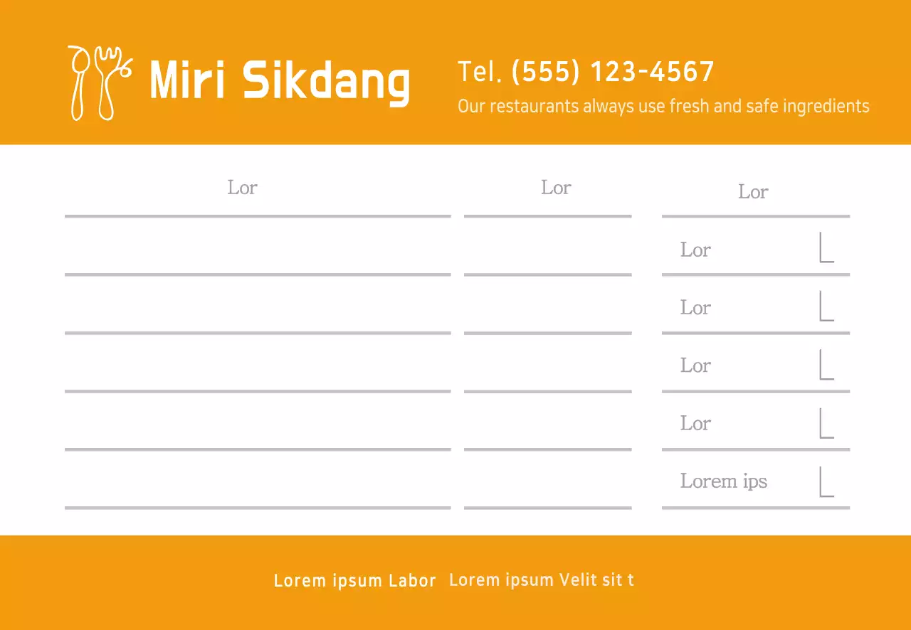 mẫu đơn đặt hàng nhà hàng
