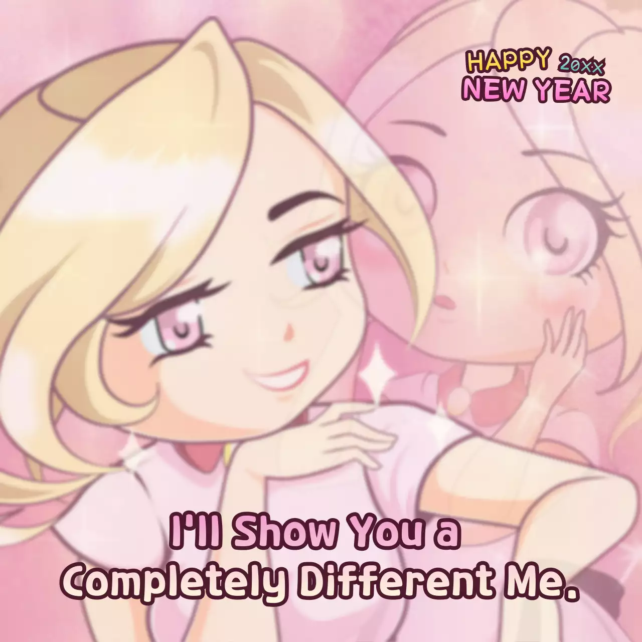 Pink Animation New Year's Card Social Media Post