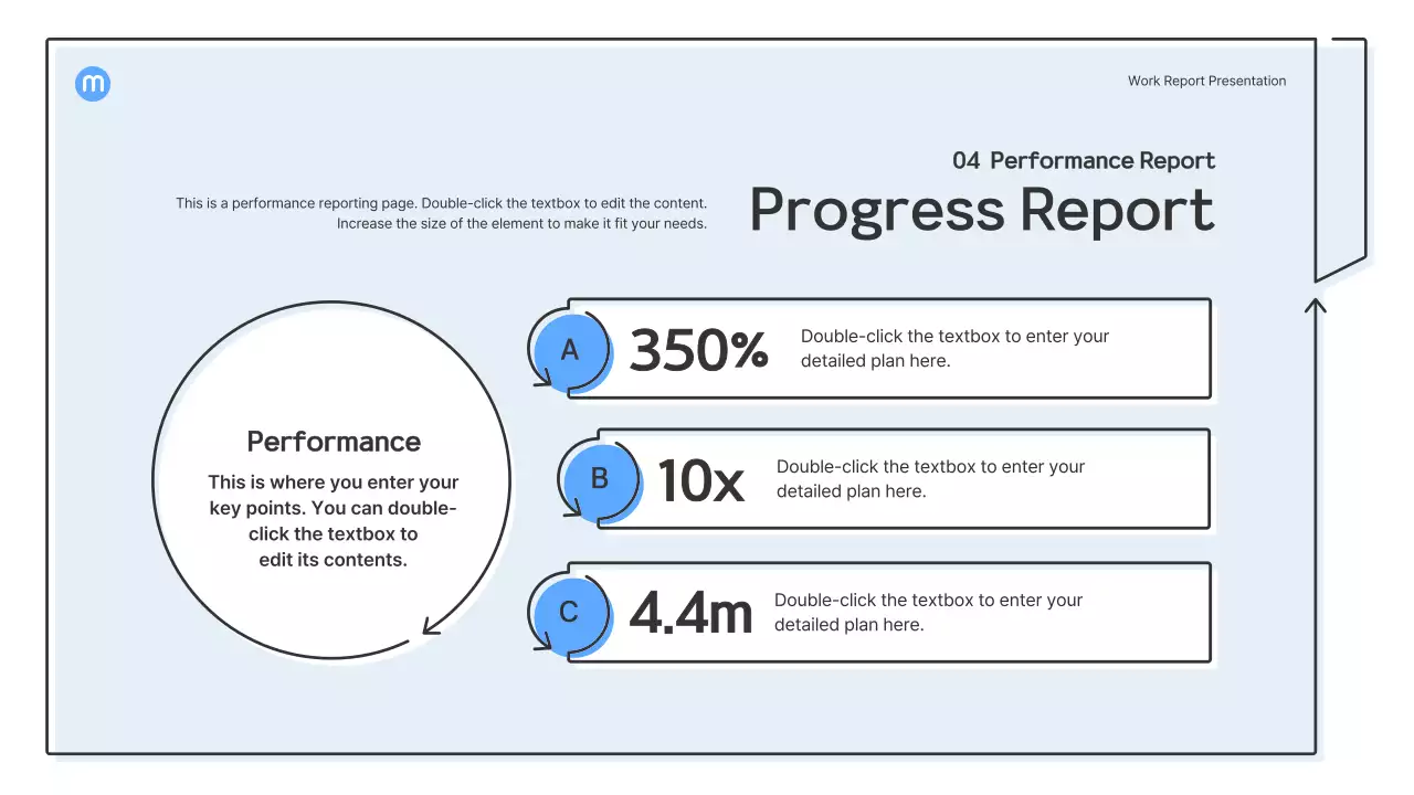 Point shapes with light blue arrows business presentation kit
