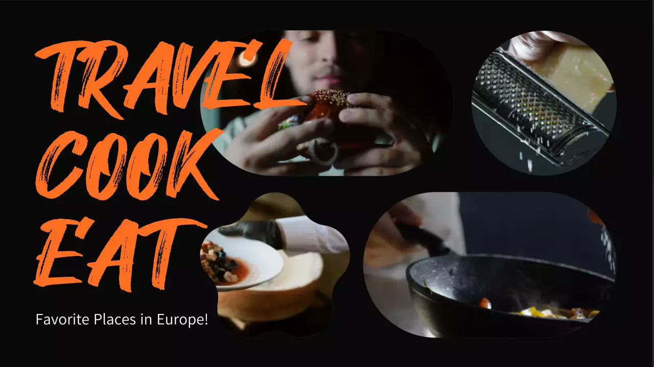 주황색과 검정색의 도형의 깔끔한 먹방 브이로그