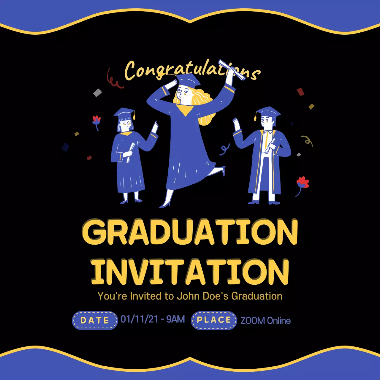 Black Minimal Graduation Invitation Social Media Post