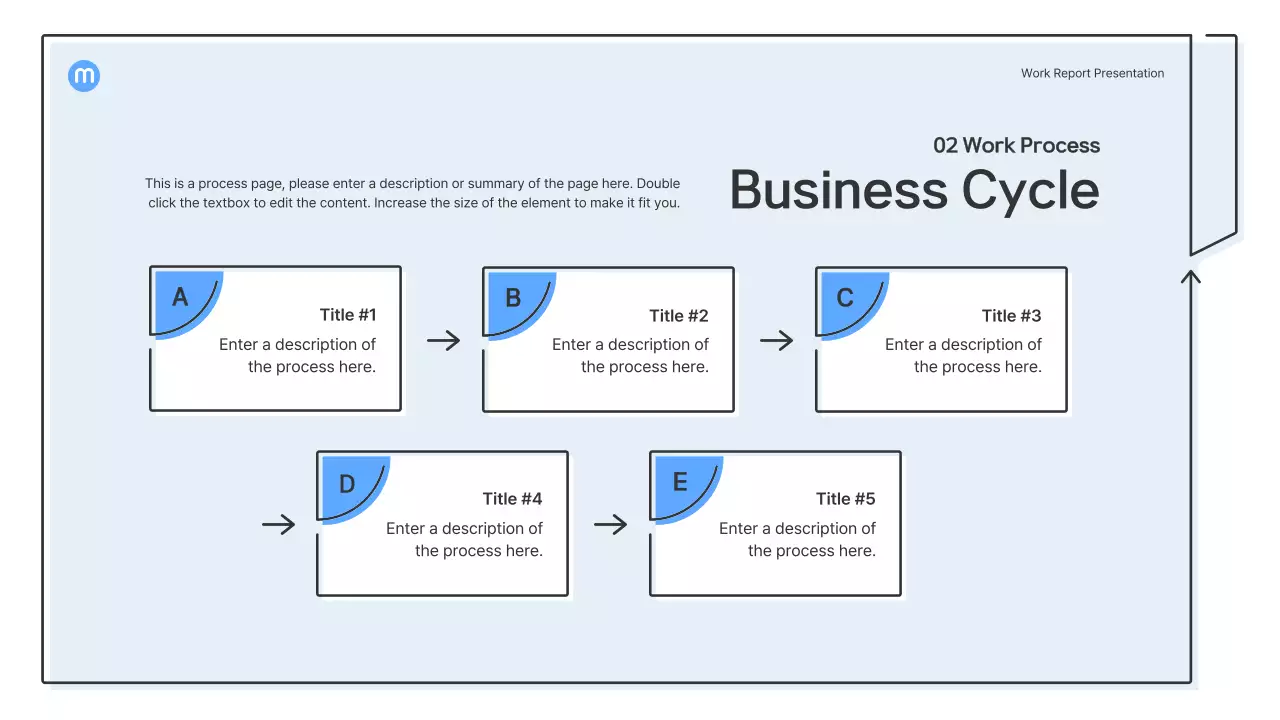 Point shapes with light blue arrows business presentation kit