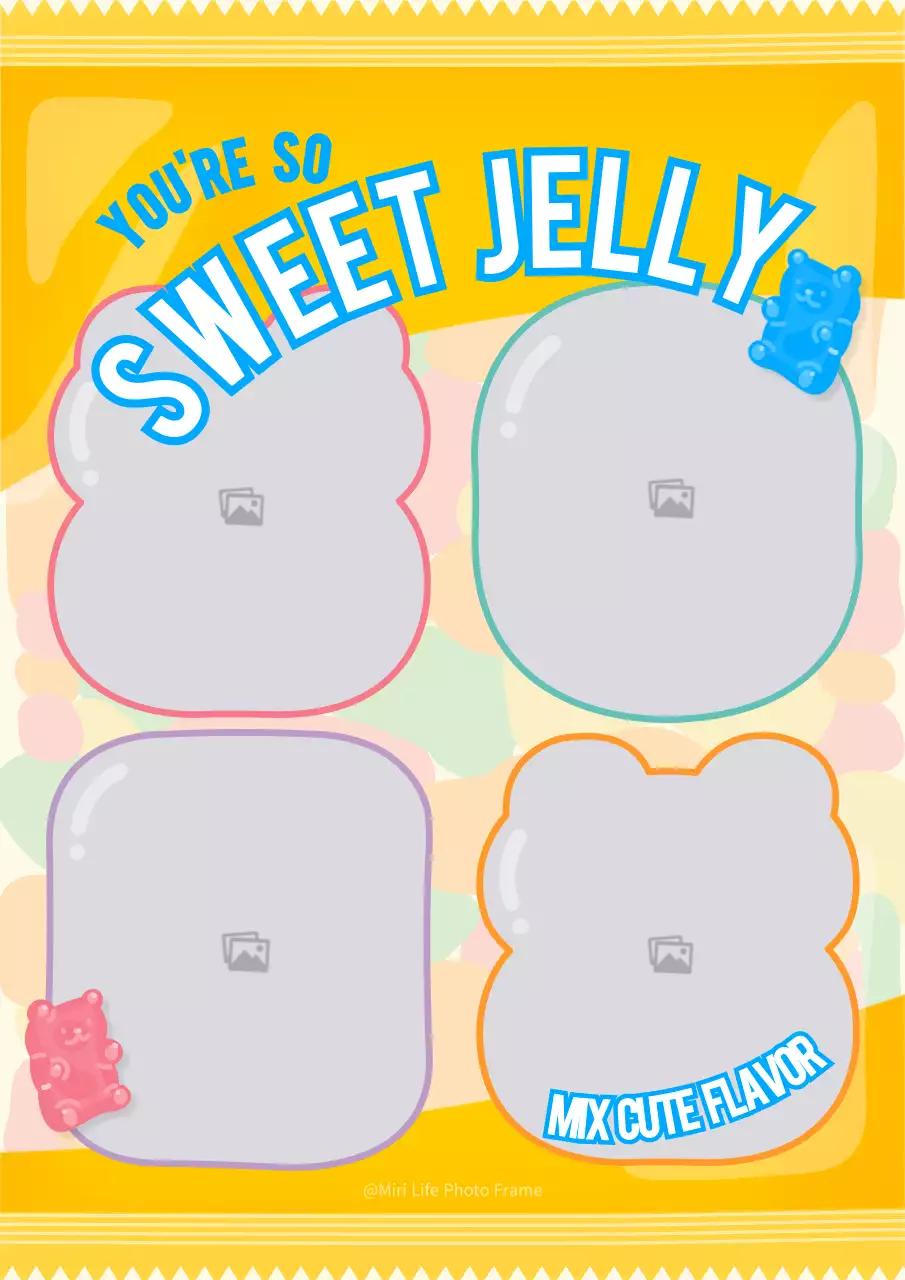 A four-color photo frame with a cute jelly package concept in yellow and light blue.