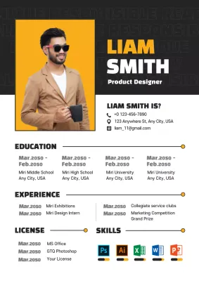 Resume with a casual black and yellow color scheme