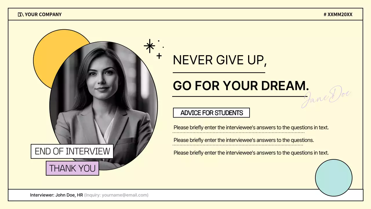 A kitschy business interview in purple and yellow