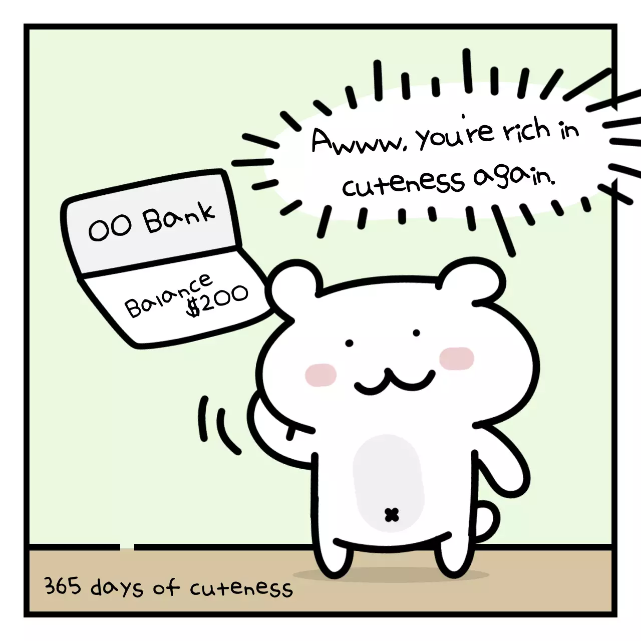 An emoji-looking office worker with a white teddy bear in chartreuse and green.