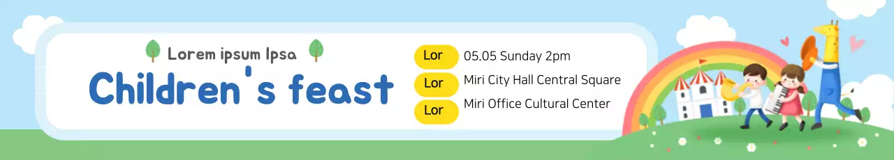 Banner de anúncio de evento infantil lúdico azul