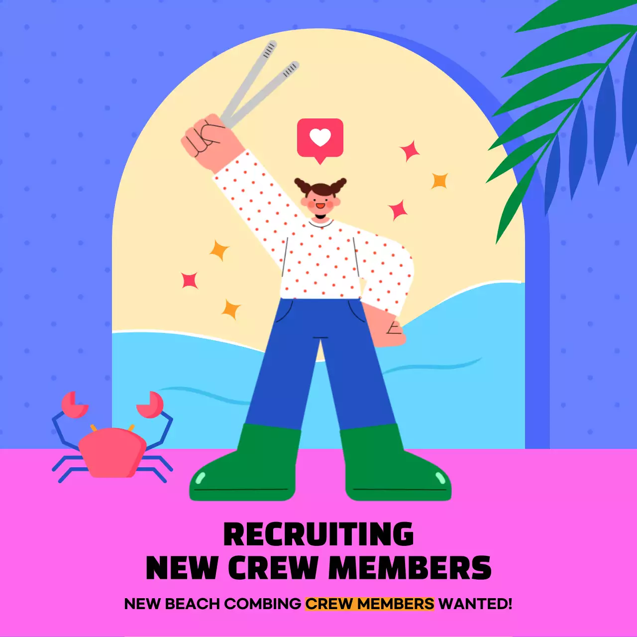 Blue and Purple Beachcombing Crew Recruitment Announcement