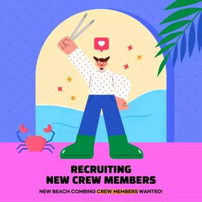 Blue and Purple Beachcombing Crew Recruitment Announcement