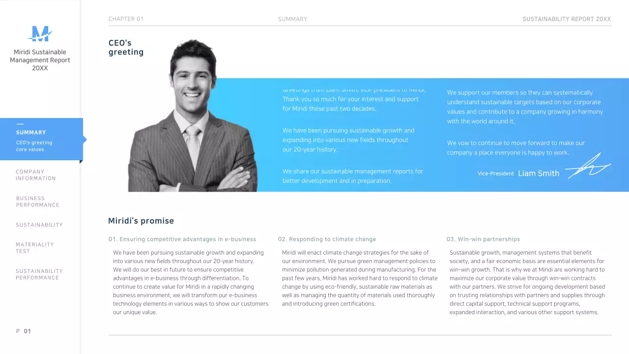 Light blue neat corporate ESG sustainability report presentation ppt