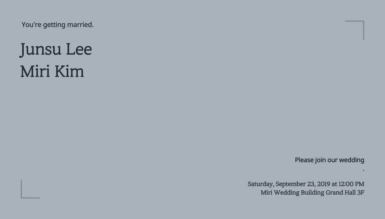 Wedding postcard envelope with a simple line frame and wedding-related text