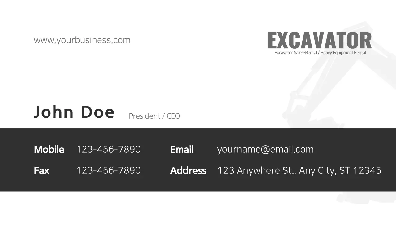 Black Professional Excavator Business Card