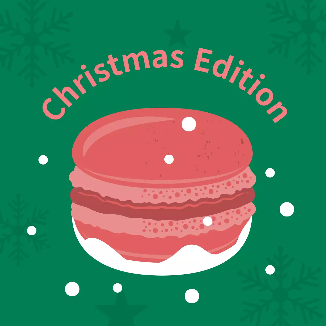 Pink green illustration cute christmas cafe dessert macaron label