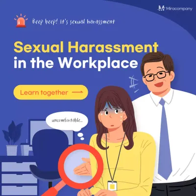blue background yellow red point illustration workplace sexual harassment social media