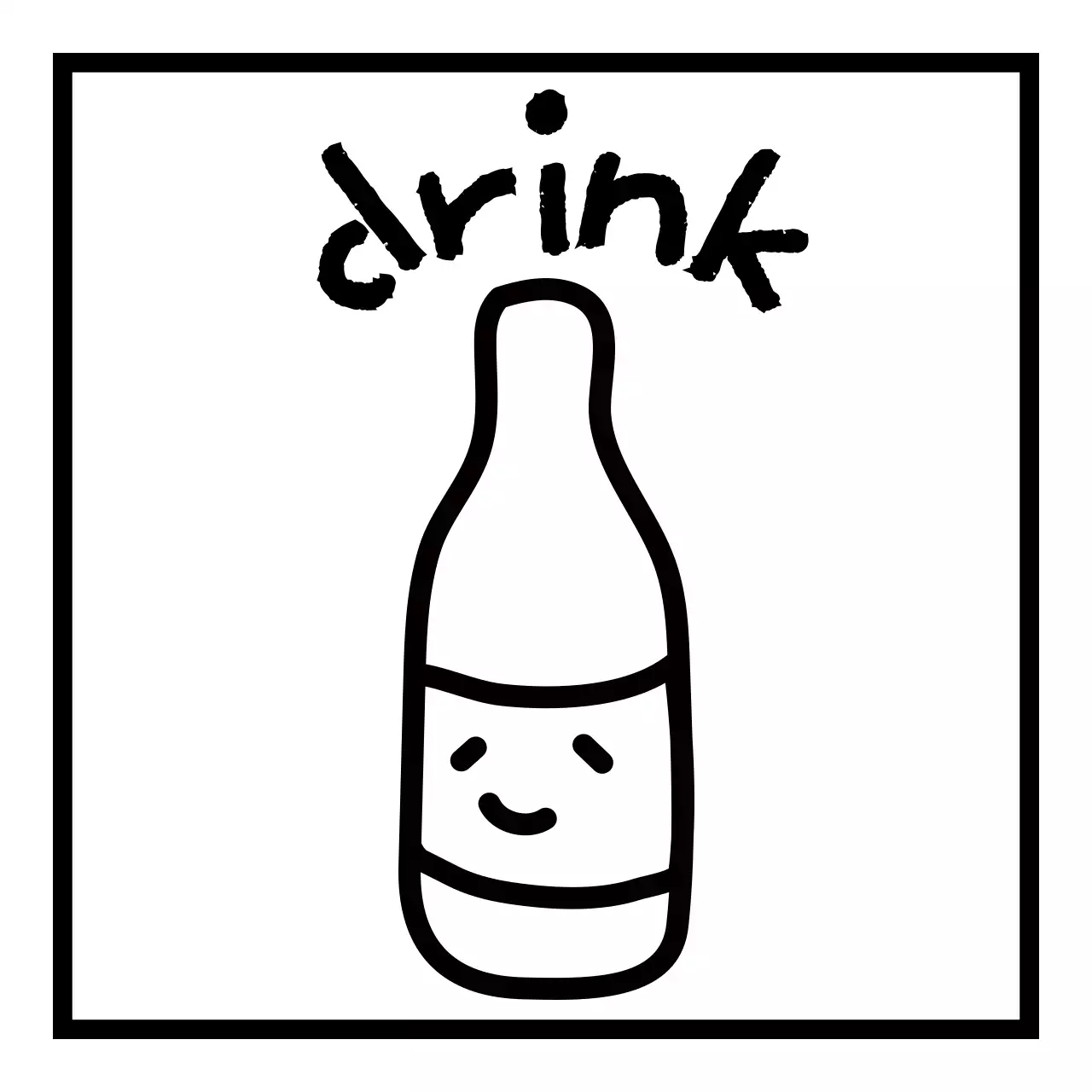 Simple black line illustration of various objects and animals