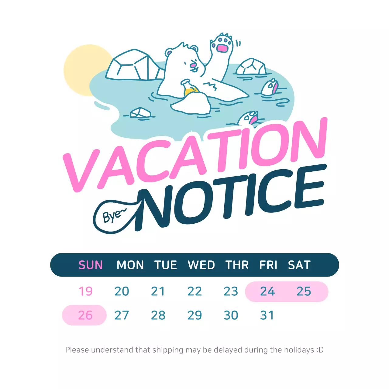 Pink Cartoon Vacation Notice Instagram Post