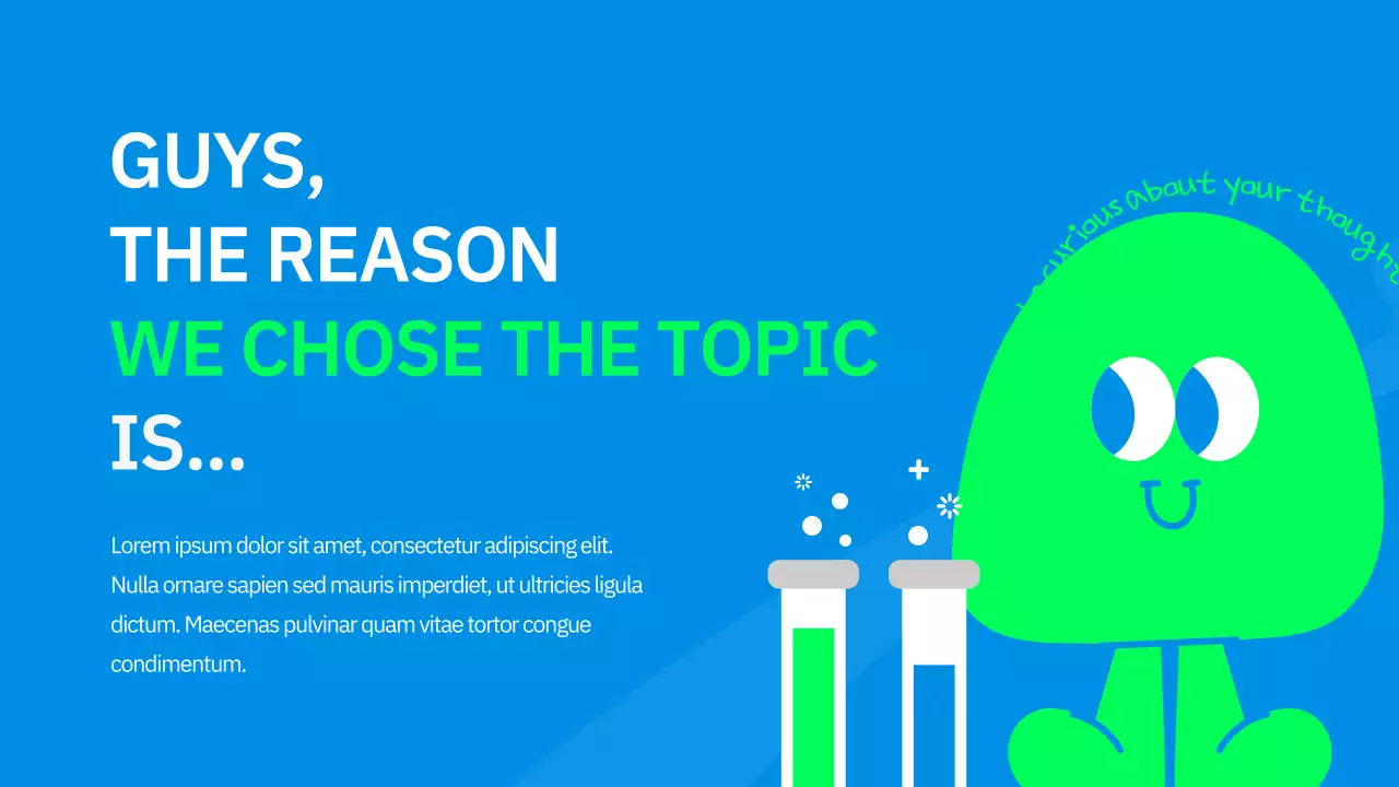 Relatório de experiência científica de personagem giro em azul e verde lima