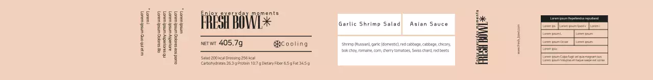 Label kemasan salad rapi berwarna krem