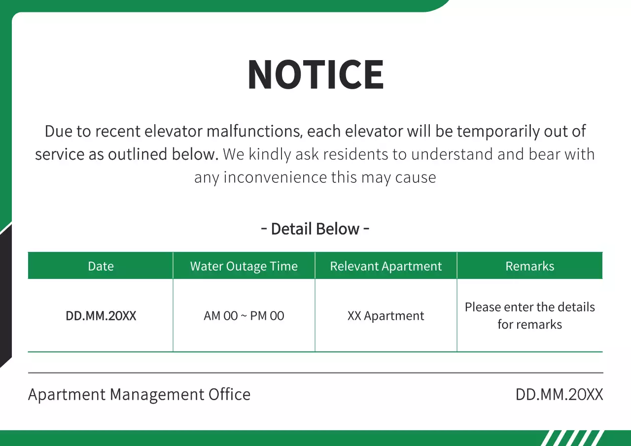 Poster Pemberitahuan Lift Minimal Hijau