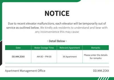 Green Minimal Elevator Notice Poster