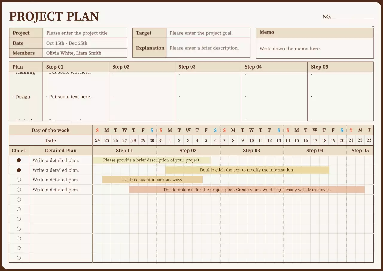 A clean project planner in yellow and brown