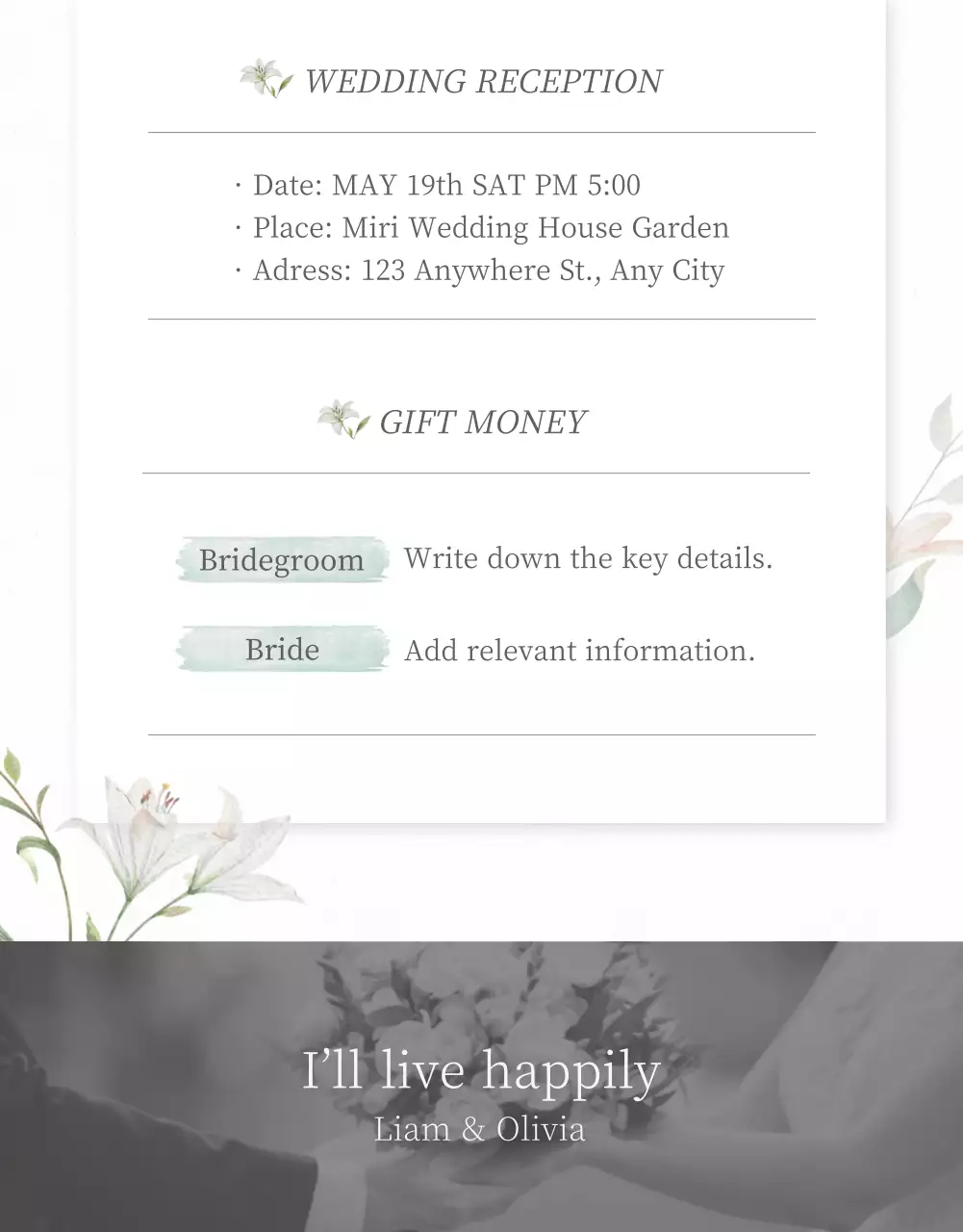 Light gray color and flowers mobile wedding invitation