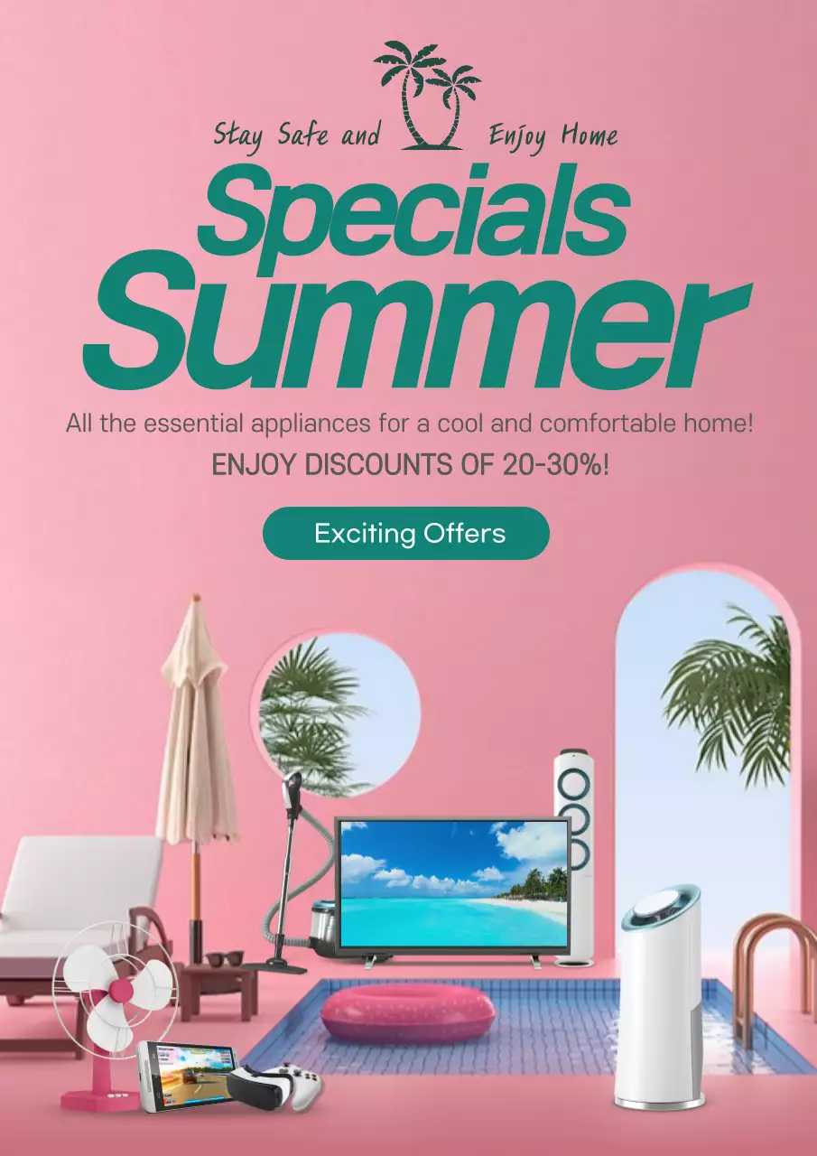 A simple pink and green summer exhibition event promotional poster