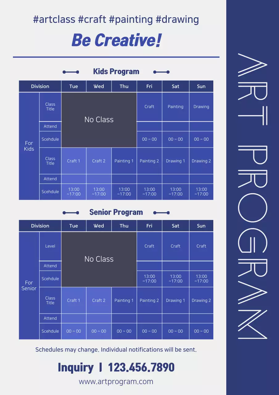 Blue Modern Art Schedule Poster