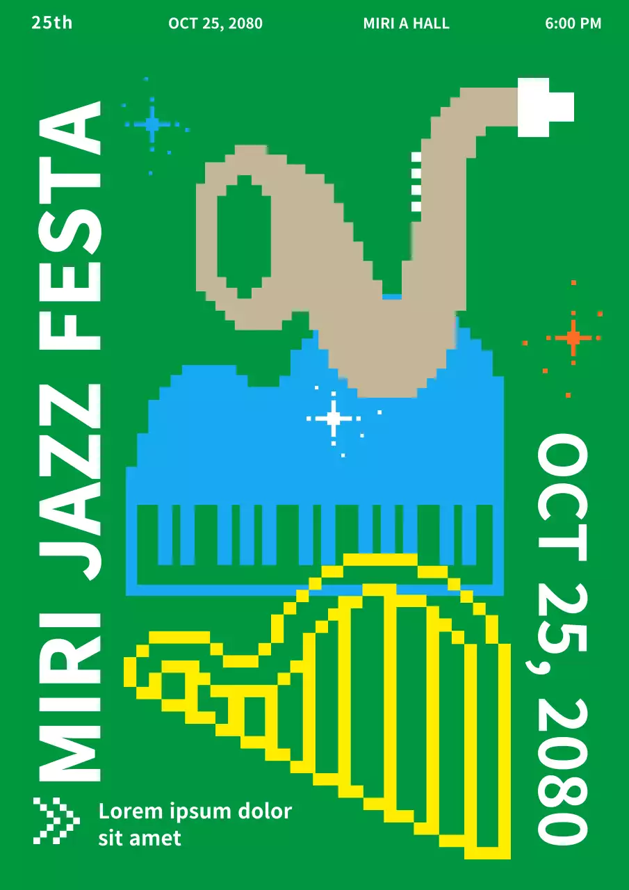 Green Pixel Art Cute Jazz Festival Performance