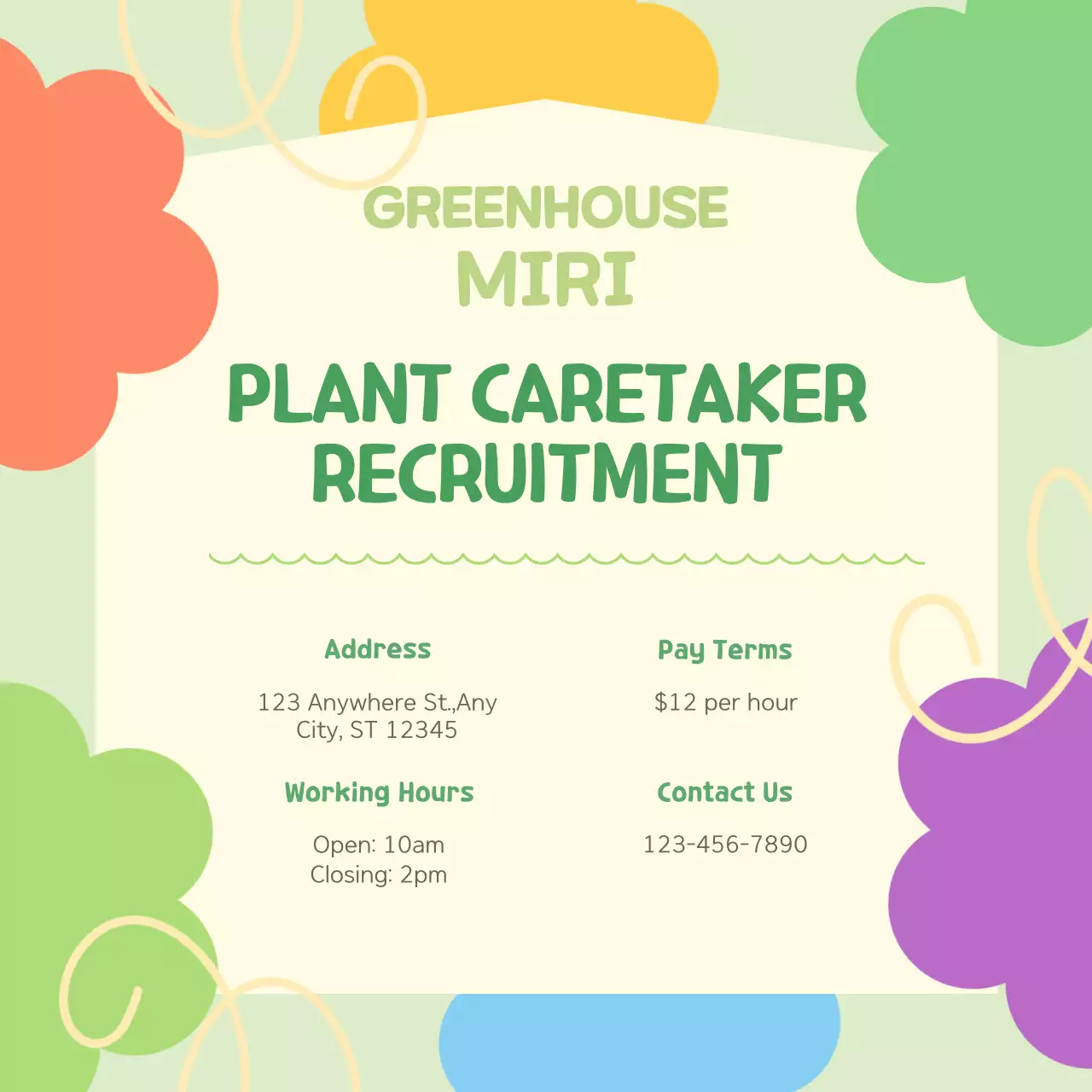 Job Posting V2 with colorful floral ornament and chartreuse background