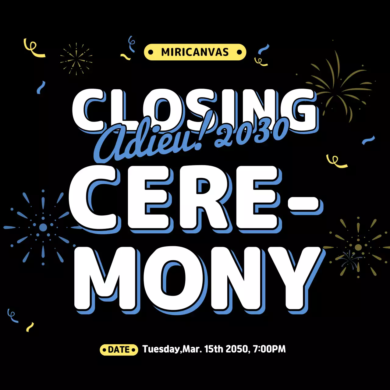 End of the year event illustration in yellow blue black