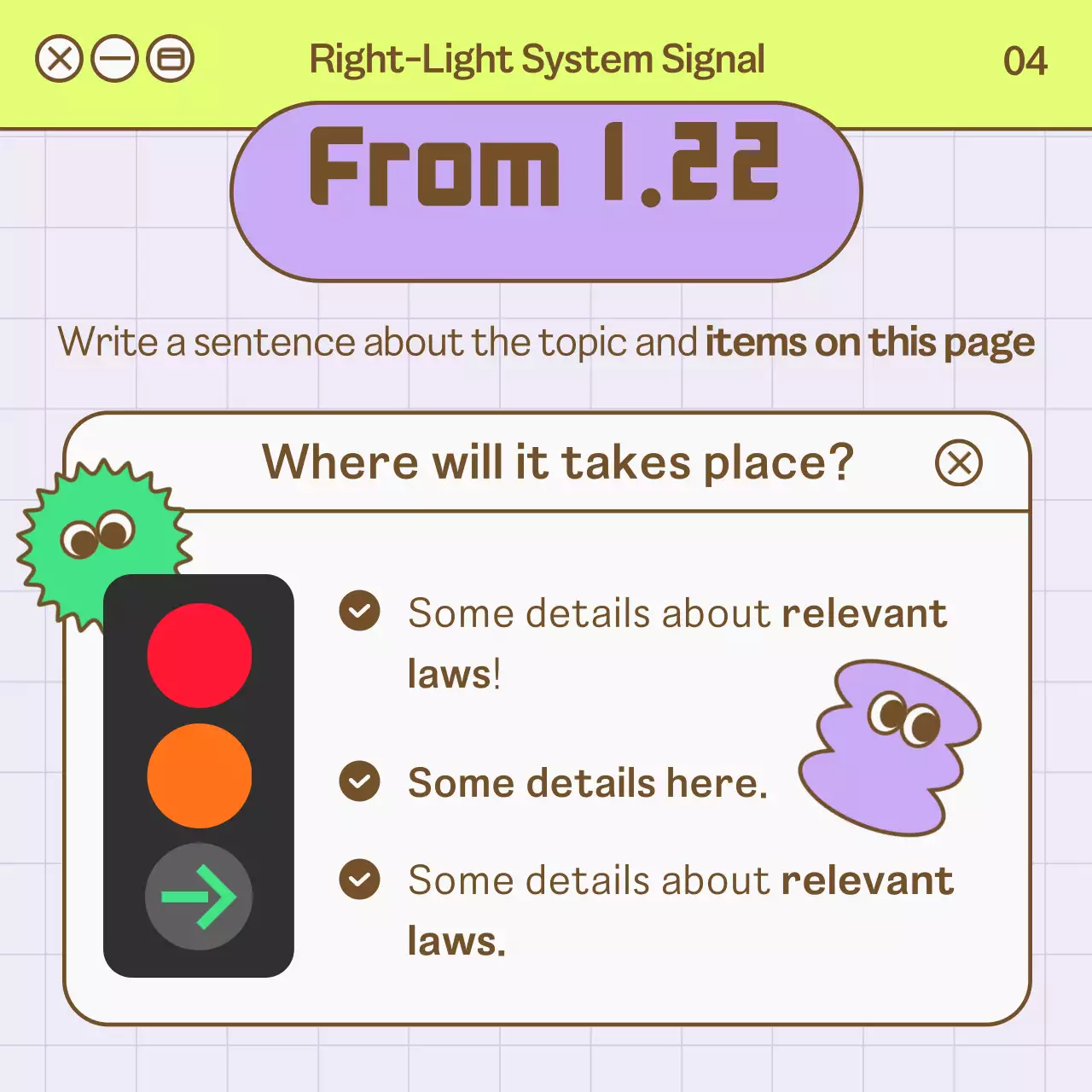 Cute policy guide with purple internet search bar concept