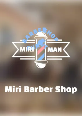 Desain barbershop dengan ilustrasi putih dan biru yang bersih