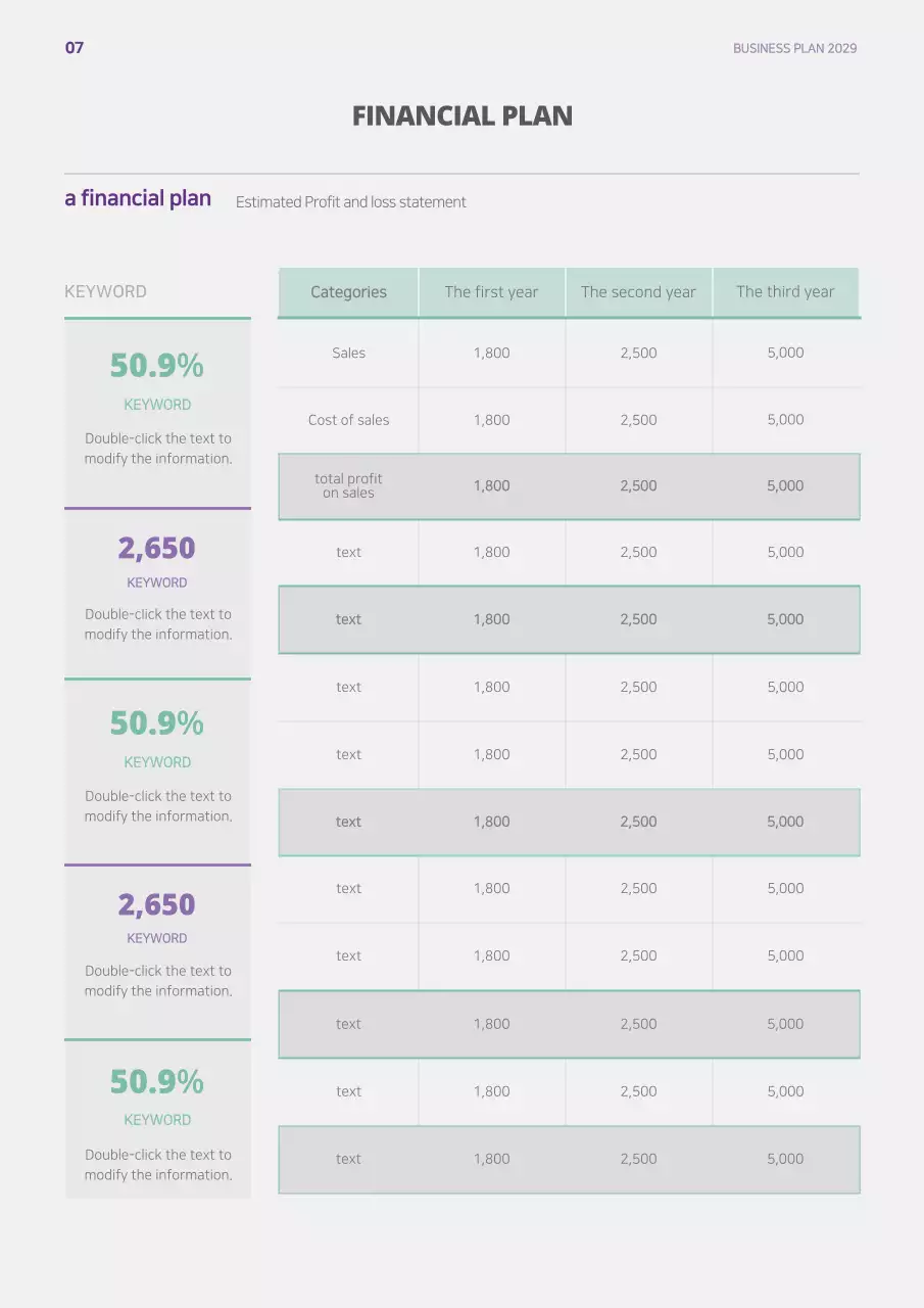 Simple shapes in purple and mint concept business plan